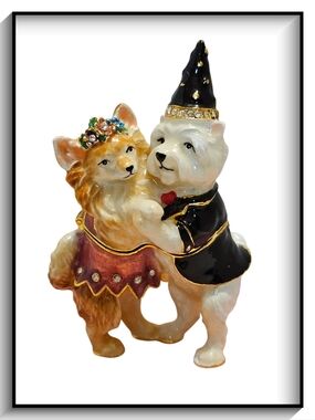 Dancing Dog Couple In Party Costumes Trinket Box